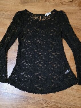 Alythea Gothic Black Sheer Lace Flared Sleeve Top